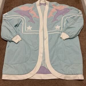 Vintage Sally von Werlhof Reversible Cardigan Dolphins Regency Hyatt Waikoloa OS